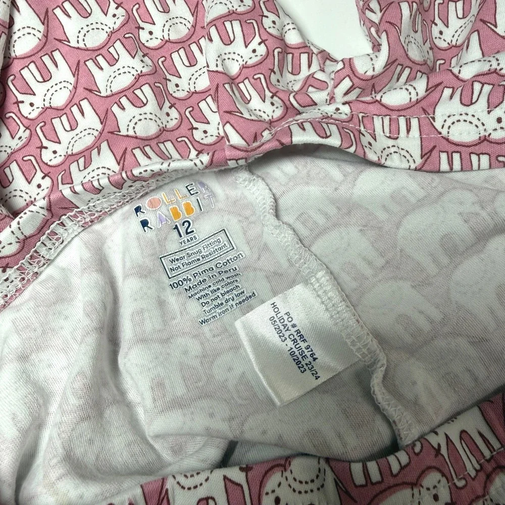 Roller Rabbit Elephant Pajama Set Kids Size 12 Pink Pima Cotton Made Peru PJ